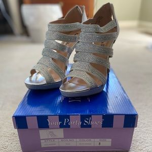 Silver Glitter Strappy Heels